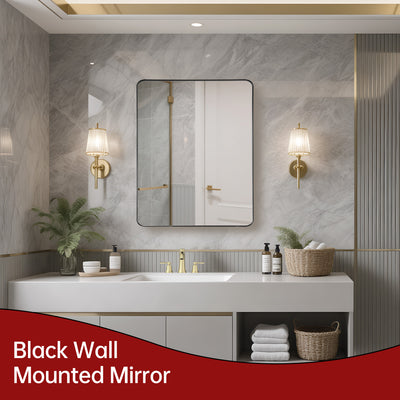 SUMERAIN Bathroom Mirror with Matte Black Frame, 24x30 Inch Rounded Corner Wall Mirror with Shatter-Proof Tempered Glass, Flexible Horizontal or Vertical Mount