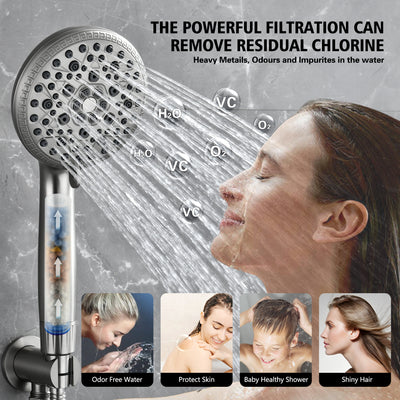 SUMERAIN Shower Head with Filters for Hard Water - 9 Spray Modes, Vitamin C & KDF Shower Head Filter, Salt-Free Anti-Scale Technology, High Pressure Shower Filter Head Brushed Nickel