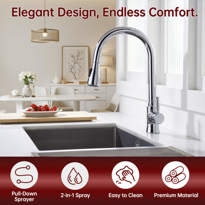 SUMERAIN Modern Lead-Free High Arc Kitchen Sink Faucet with Pull-Down Sprayer Dual Mode, Chrome Finish