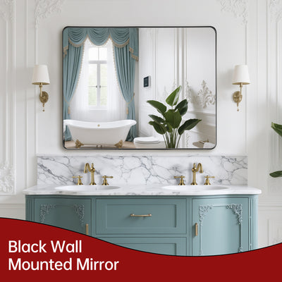 SUMERAIN Black Vanity Mirror, 40x32 Inch Aluminum Framed Bathroom Mirror with Rounded Corners and Easy-Clean Glass for Modern Homes, Fits Bathroom and Hallway