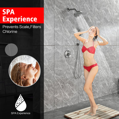 SUMERAIN Brushed Nickel Rainfall Shower System with 6-Spray Handheld Filtered Shower Head, Shower Faucet Complete with Rough in Valve