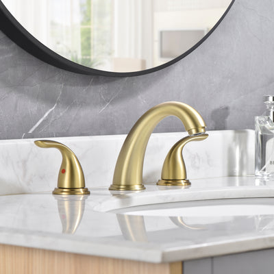 sumerain 8 Inch Bathroom Faucet 3 Hole Lavatory Faucet, Widespread Bathroom Sink Faucet Two Handles，Brushed Gold