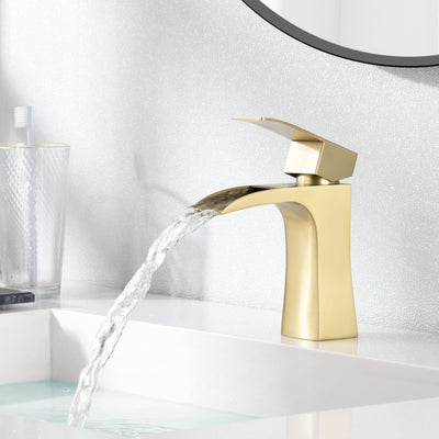 SUMERAIN Waterfall Bathroom Sink Faucet Brushed Gold Single Handle Single Hole Bathroom Vanity Faucet Stainless Steel