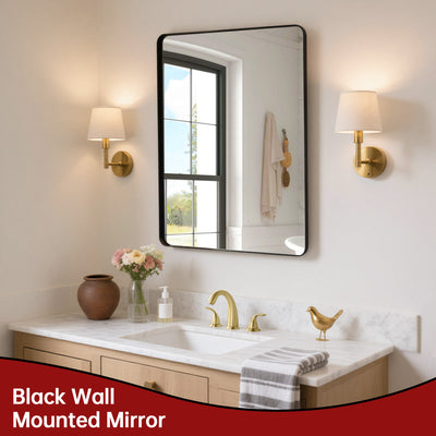 SUMERAIN Matte Black Bathroom Vanity Mirror, 22x30 Inch Wall Mounted Mirror with Aluminum Frame, Tempered Glass, Horizontal or Vertical Hanging for Entryway, Bathroom, Living Room