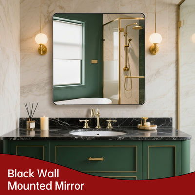 SUMERAIN Bathroom Mirror, 36x36 Inch Large Matte Black Framed Wall Mirror with Rounded Corners, Shatterproof Tempered Glass for Entryway, Living Room and Farmhouse