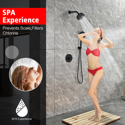 SUMERAIN Matte Black Shower System with 6-Spray Handheld Filtered Shower Head, Wall Mounted Rain Shower Faucet Set with Rough in Valve