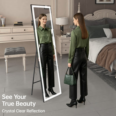 Sumerain Full Length Mirror with LED Lights, 67"x20" Floor Mirror with Dimming & 3 Color Lighting, Tall Full Body Mirror for Bedroom, Dressing Room, Cloakroom, Black Frame