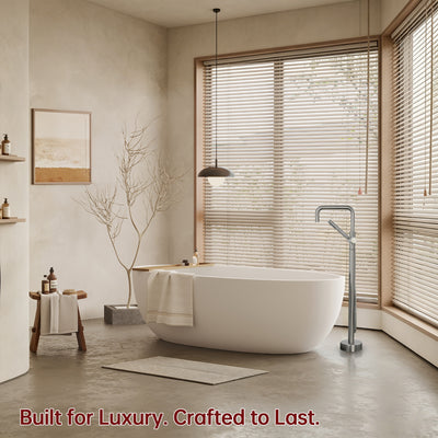 sumerain Modern Floor Mount Bathtub Faucet with Hand Shower, Brushed Nickel Freestanding Tub Faucet High Flow