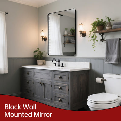SUMERAIN Black Bathroom Vanity Mirror for Wall, 24 x 32 Inch Aluminum Framed Mirror with Shatterproof Tempered Glass, Versatile Hanging Options for Bathroom Sink or Entryway