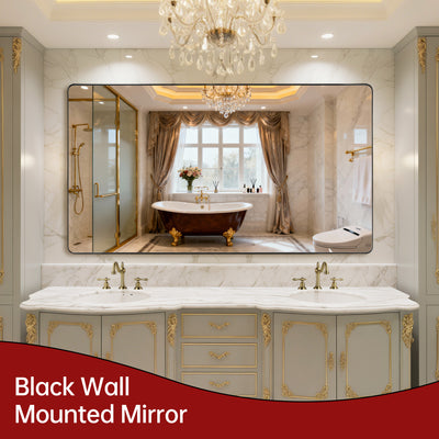 SUMERAIN Black Aluminum Framed Bathroom Mirror for Wall, 72x40 Inch Large Rounded Rectangle Vanity Mirror for Bathroom, Hangs Horizontally or Vertically
