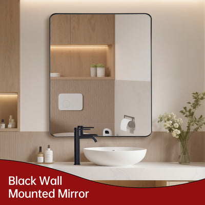 SUMERAIN Bathroom Vanity Mirror with Shatterproof Tempered Glass, 36x30 Inch Modern Matte Black Wall Mirror with Aluminum Frame for Entryway, Living Room and Farmhouse, Horizontal/Vertical Mounting