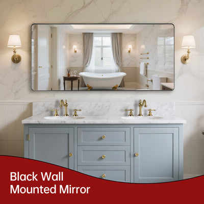 SUMERAIN Bathroom Mirror 60x28 Inch Large Rounded Rectangle, Black Metal Framed Mirror with Shatterproof Tempered Glass for Bathroom