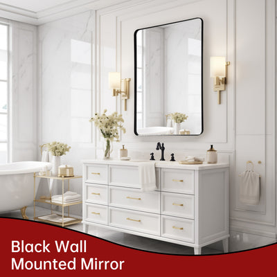 SUMERAIN Modern Bathroom Mirror, 24x36 Inch Matte Black Aluminum Framed Wall Mirror with Tempered Glass, Perfect for Contemporary Bathroom or Bedroom Decor
