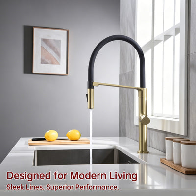 SUMERAIN Lead-Free Kitchen Faucet with Pull-Down Sprayer, Brushed Gold Kitchen Sink Faucet Single Hole Single Handle, Deck Mounted