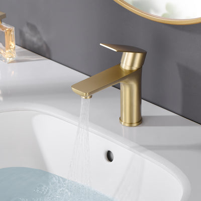 sumerain Single Hole Bathroom Faucet,Stainless Steel Bathroom Sink Faucets,Brushed Gold Single Handle Bathroom Lavatory Faucet with Water Supply Lines
