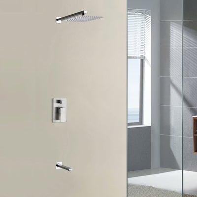 SUMERAIN Modern Wall-Mount Single Handle Tub and Shower Faucet with 8-inch Square Rain Showerhead, Tub and Shower Faucet with Pressure Balance Valve, Brushed Nickel