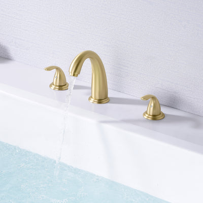 sumerain 3 Hole Roman Tub Faucet Brushed Gold with with Brass Rough in Valve, High Flow