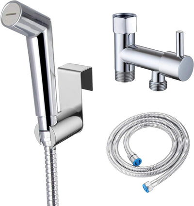 Handheld Sprayer Kit with Adjustable Jet Spray for Toilet, Double Shut-Off Design Chrome Finish