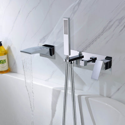 Wall Mount Tub Faucets, Waterfall Tub Filler Spout with Hand Shower