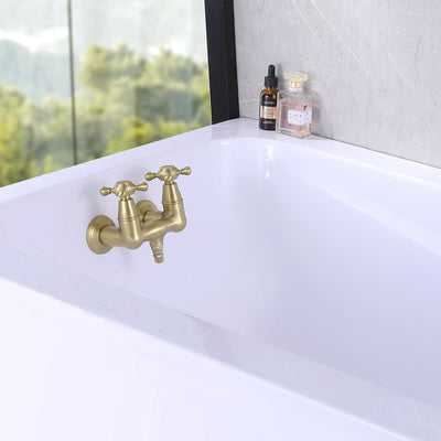 SUMERAIN Grifo para bañera con patas de garra para montaje en pared de 3-3/8 pulgadas, dos manijas cruzadas, oro cepillado