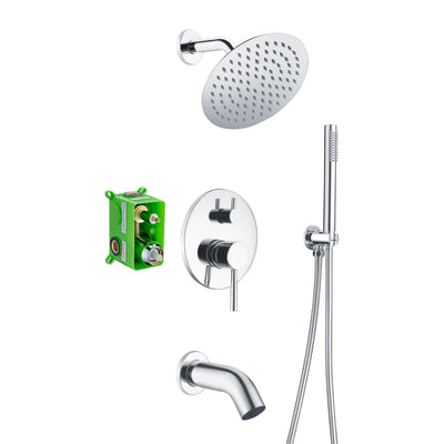 sumerain Rain Shower System with Tub Spout, Tub Shower Faucet Set with 8 inches Shower Head and Hand Shower, Valve Included Chrome