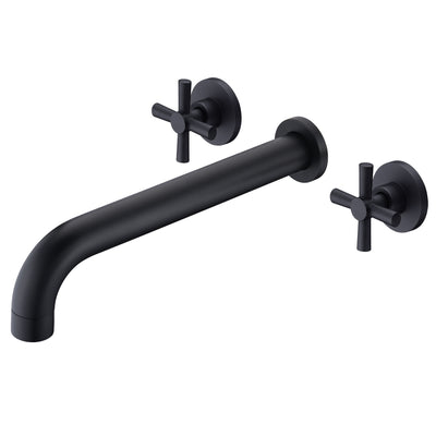 SUMERAIN Wall Mount Tub Filler Matte Black Bathtub Faucet High Flow Two Cross Handles with Rough in Valve, Extra Long Spout