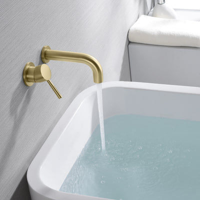 SUMERAIN Wall Mount Tub Filler Gold Bathtub Faucet with Rough in Valve, Left-Handed Handle