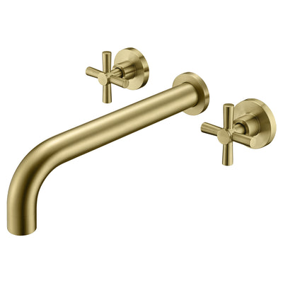 SUMERAIN Tub Faucet Wall Mount Tub Filler High Flow Bathtub Faucet Brushed Gold with Rough in Valve, Two Cross Handles