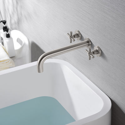 SUMERAIN Grifo para bañera de níquel cepillado para montaje en pared, grifo para bañera de alto flujo con válvula áspera, boquilla extra larga