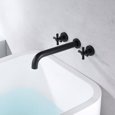 SUMERAIN Wall Mount Tub Filler Oil Rubbed Bronze High Flow Bathtub Faucet Long Spout with Rough in Valve, Two Cross Handles
