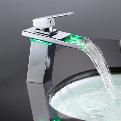 Grifo de lavabo de cascada con cambio de color LED, grifo de lavabo de baño