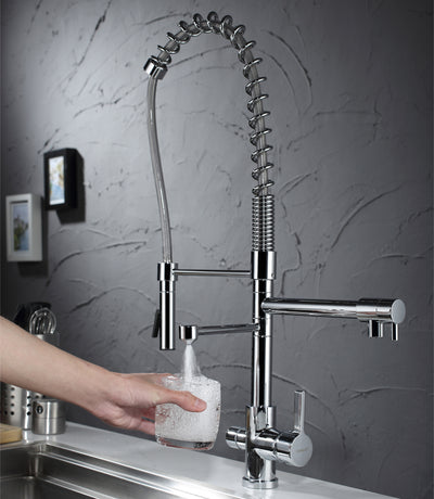 Rubinetto per lavello da cucina a 3 vie Tri-Flow con uscita per acqua potabile filtrata, rubinetto con filtro per l'acqua a 3 beccucci