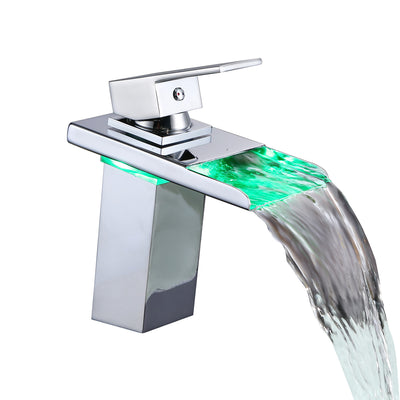 LED-Farbwechsel-Wasserfall-Waschtischarmatur, Badezimmer-Waschtischarmatur