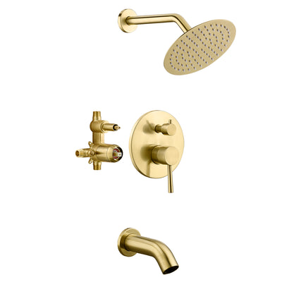 Druckausgleichs-Dusch- und Wannenarmatur-Set, gebürstetes Gold mit Wannenauslauf
