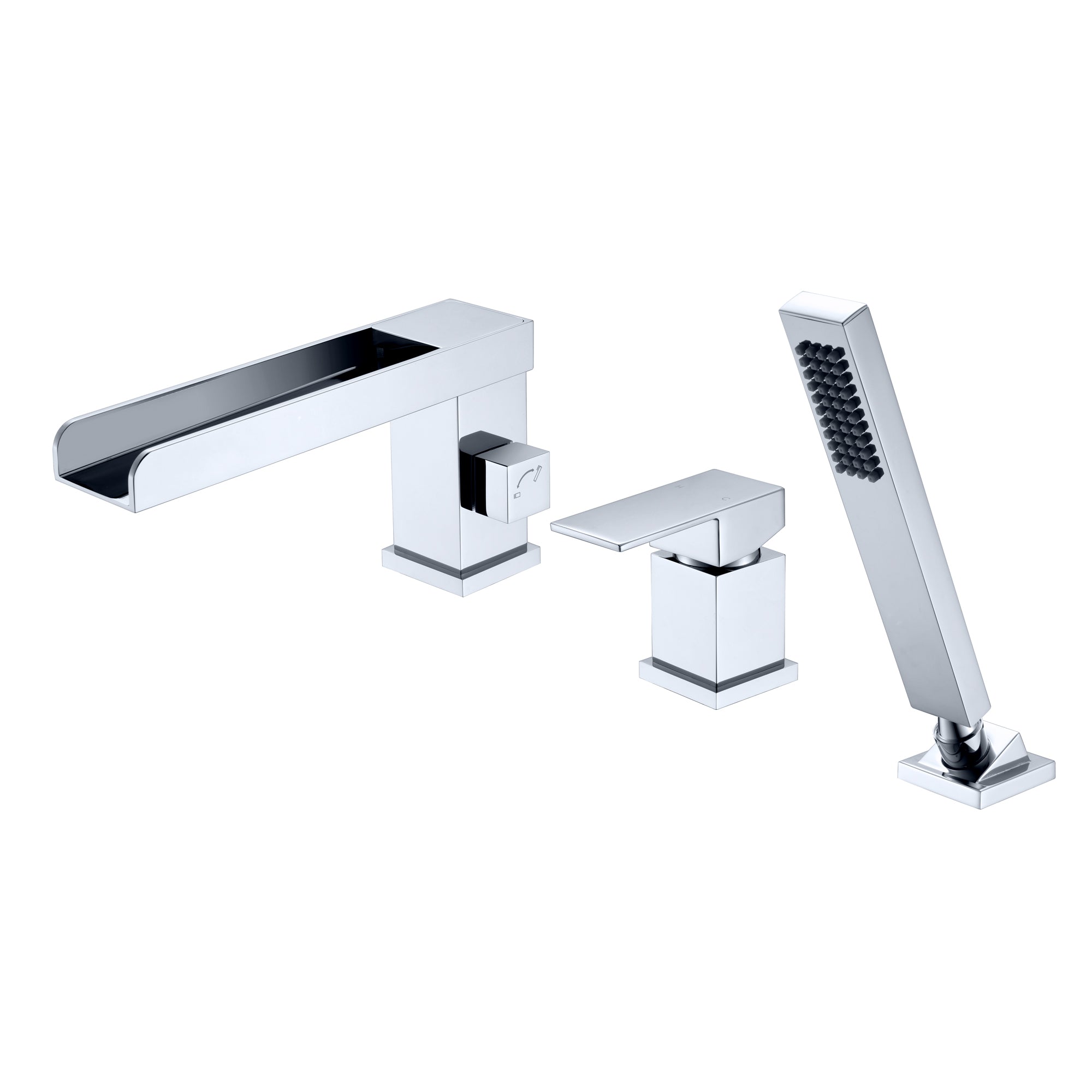 SUMERAIN Waterfall Roman Tub Faucet Black Deck Mount Bath Tub Filler With Hand Shower High Flow