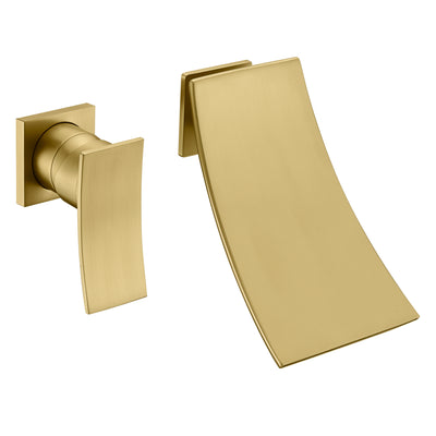 sumerain Wall Mount Tub Faucet Set Waterfall Bathtub Filler Single Left-Handed Handle, Brushed Gold Finish