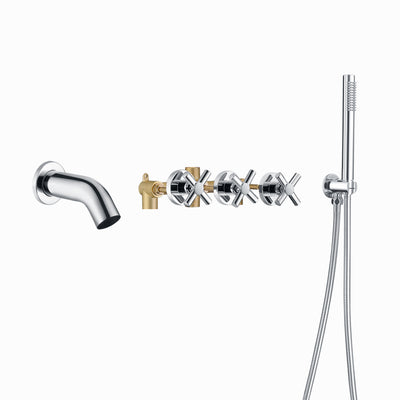 Wall Mount Tub Filler Waterfall Tub Faucet with Handheld Shower, Chrome Finish