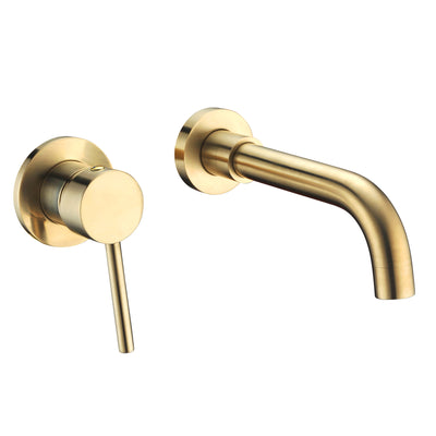 sumerain Wall Mount Bathroom Faucet Brushed Gold Lavatory Faucet, Single Left-Handed Handle