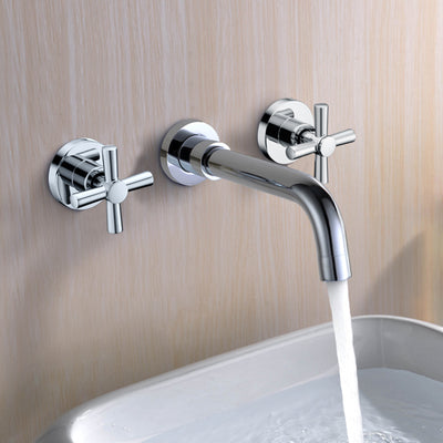 Badezimmer-Wasserhahn zur Wandmontage, Cross 2-Griff in Chromoptik, Sumerain