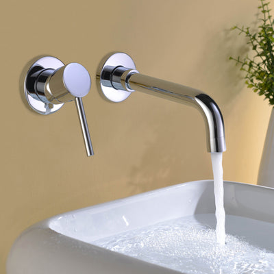 sumerain Wall Mounted Bathroom Sink Faucet Lavatory Faucet Chrome Finish, Left-Handed Design