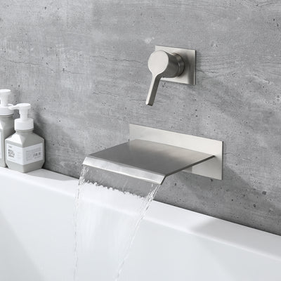 Sumerain Waterfall Wall Mount Tub Filler Brushed Nickel with Valve Single Handle Brass High Flowrate,S2140NW