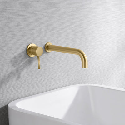 sumerain Tub Filler Wall Mount Roman Tub Faucet Brushed Gold Single Left-Handed Handle Brass Bathtub Faucet