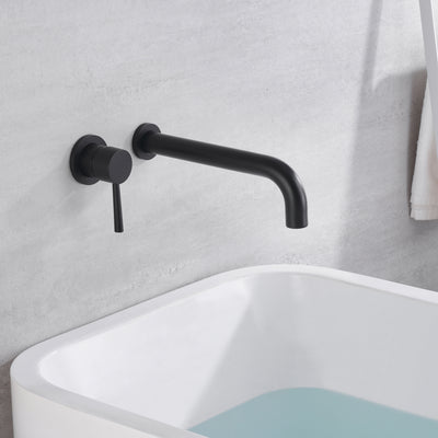 sumerain Matte Black Wall Mount Tub Faucet Tub Filler Long Spout Wall Bathtub Faucet, Single Left-Handed Handle