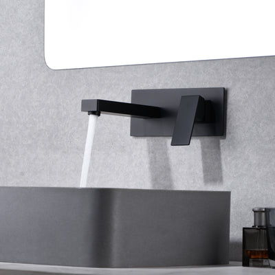 Robinet de lavabo de salle de bain mural noir mat, valve brute incluse