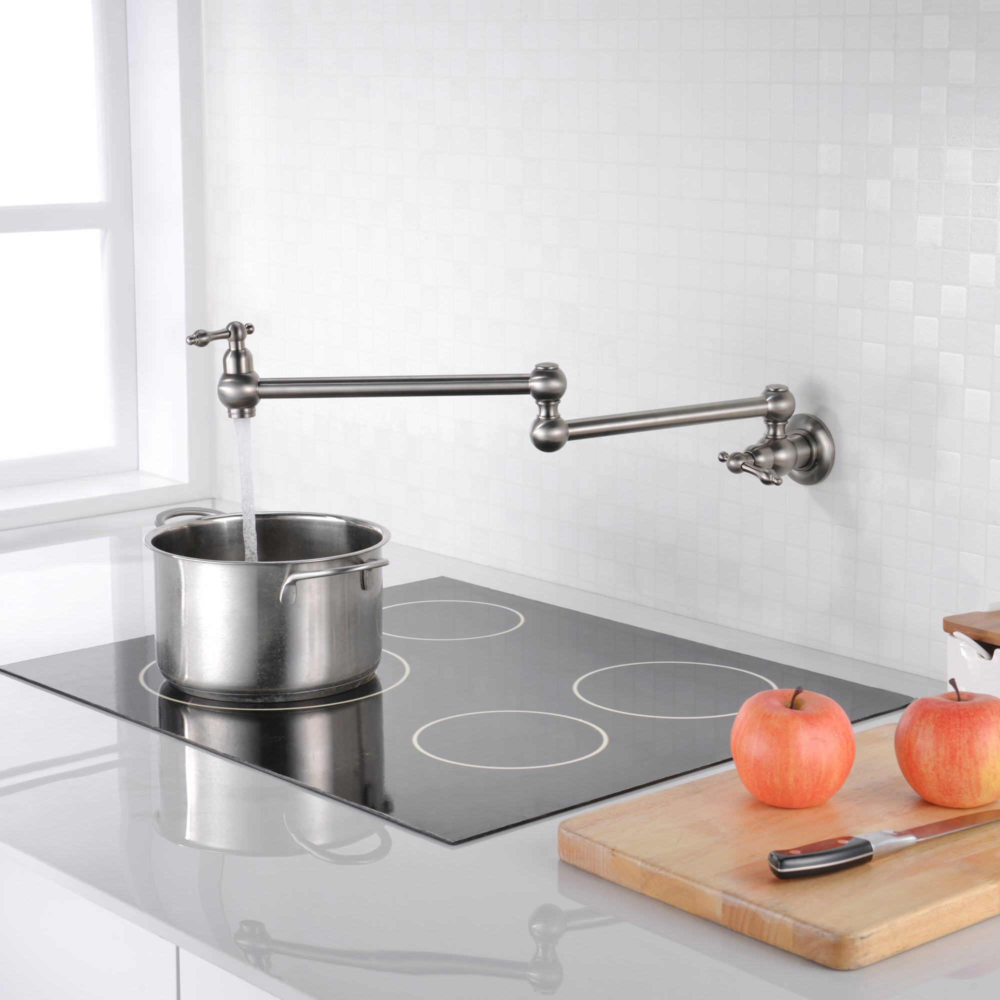 Grifo Cocina Pared Agua Fria Doble Manija Giratoria De Latu00f3n