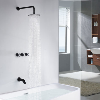 Rubinetto per doccia con vasca a 3 maniglie, vasca nera opaca e kit di finiture per doccia con valvola, SUMERAIN