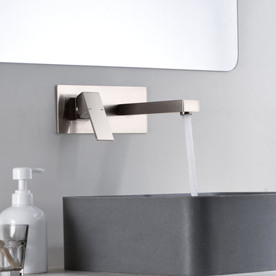 sumerain Brushed Nickel Bathroom Faucet Wall Mount Lavatory Sink Faucet with Rough-in Valve, Left-Handed Single Handle