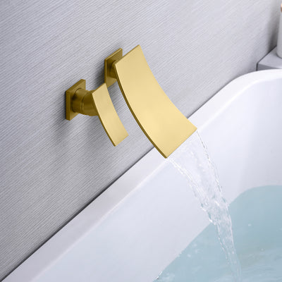 sumerain Wall Mount Tub Faucet Set Waterfall Bathtub Filler Single Left-Handed Handle, Brushed Gold Finish