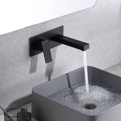 sumerain Matte Black Bathroom Faucet, Single Handle Wall Mount Sink Faucet and Rough in Valve Included, Left-Handed Design