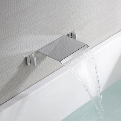 Duas alças de alta taxa de fluxo montagem na parede torneira da banheira cachoeira torneira de enchimento, acabamento cromado